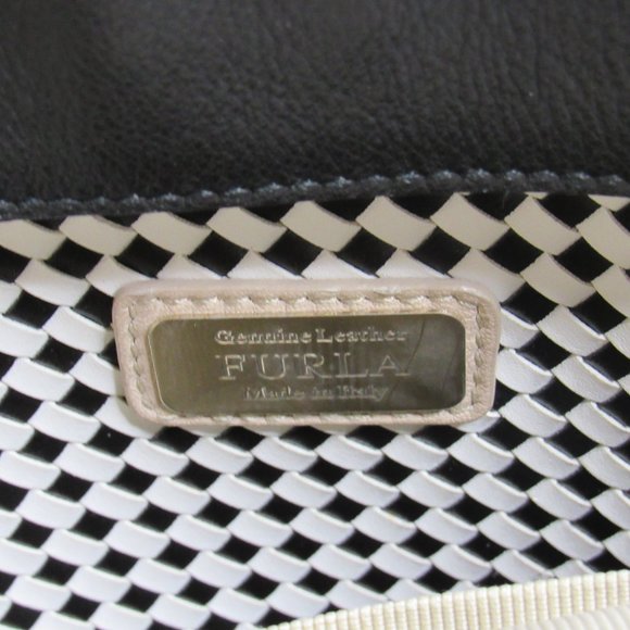 Furla Leather and Suede Drawstring Tote Bag Purse Beige and Black - Picture 6 of 10